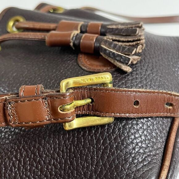 Vintage Dooney Bourke Drawstring Bucket Bag AWL Pebbled Brown Leather Crossbody - Picture 6 of 12
